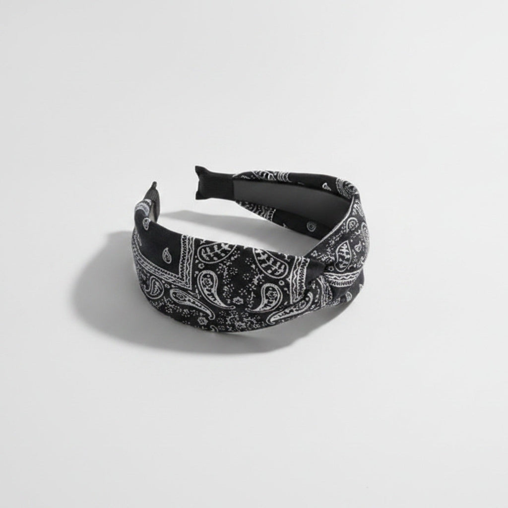 Bandana Paisley Print Hair Wrap Headband - Black