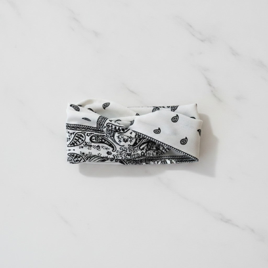 Bandana Paisley Print Hair Wrap Headband - White – hair accessories (view 3)
