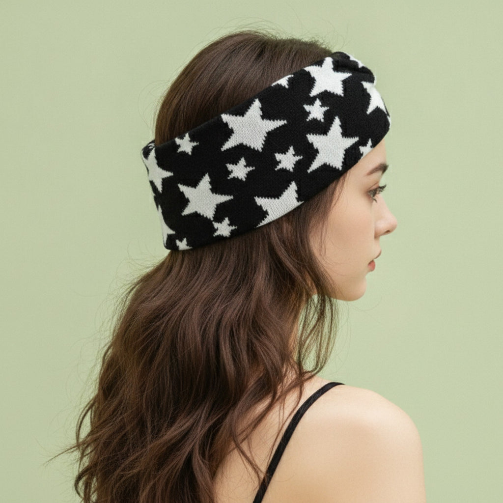 Star Knit Headband Wrap - Black