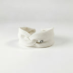 Ribbed Knit Hairband With Charm - Cream White – hair accessories (view 1)
