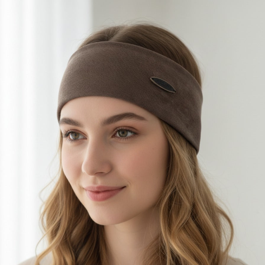 Ribbed Knit Headwrap in Taupe - Rust Brown – hair accessories (view 3)