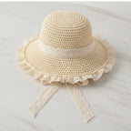 Cream Crochet Bucket Hat With Lace Trim – apparel accessories (view 2)