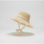 Cream Crochet Bucket Hat With Lace Trim – apparel accessories (view 1)