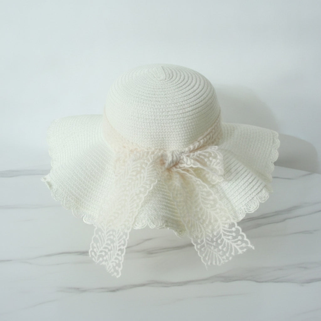 Cream Crochet Bucket Hat With Lace Bow – apparel accessories (view 2)