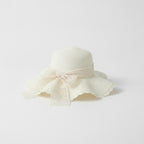 Cream Crochet Bucket Hat With Lace Bow – apparel accessories (view 1)