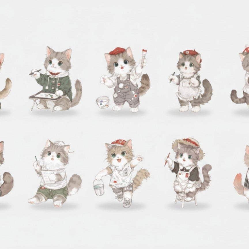 Cute Cat Sticker Sheet Aesthetic Illustration – stationery (view 1)