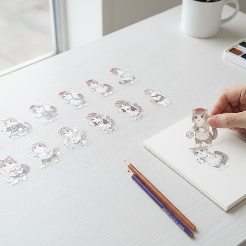 Cute Cat Sticker Sheet Aesthetic Illustration – stationery (view 3)
