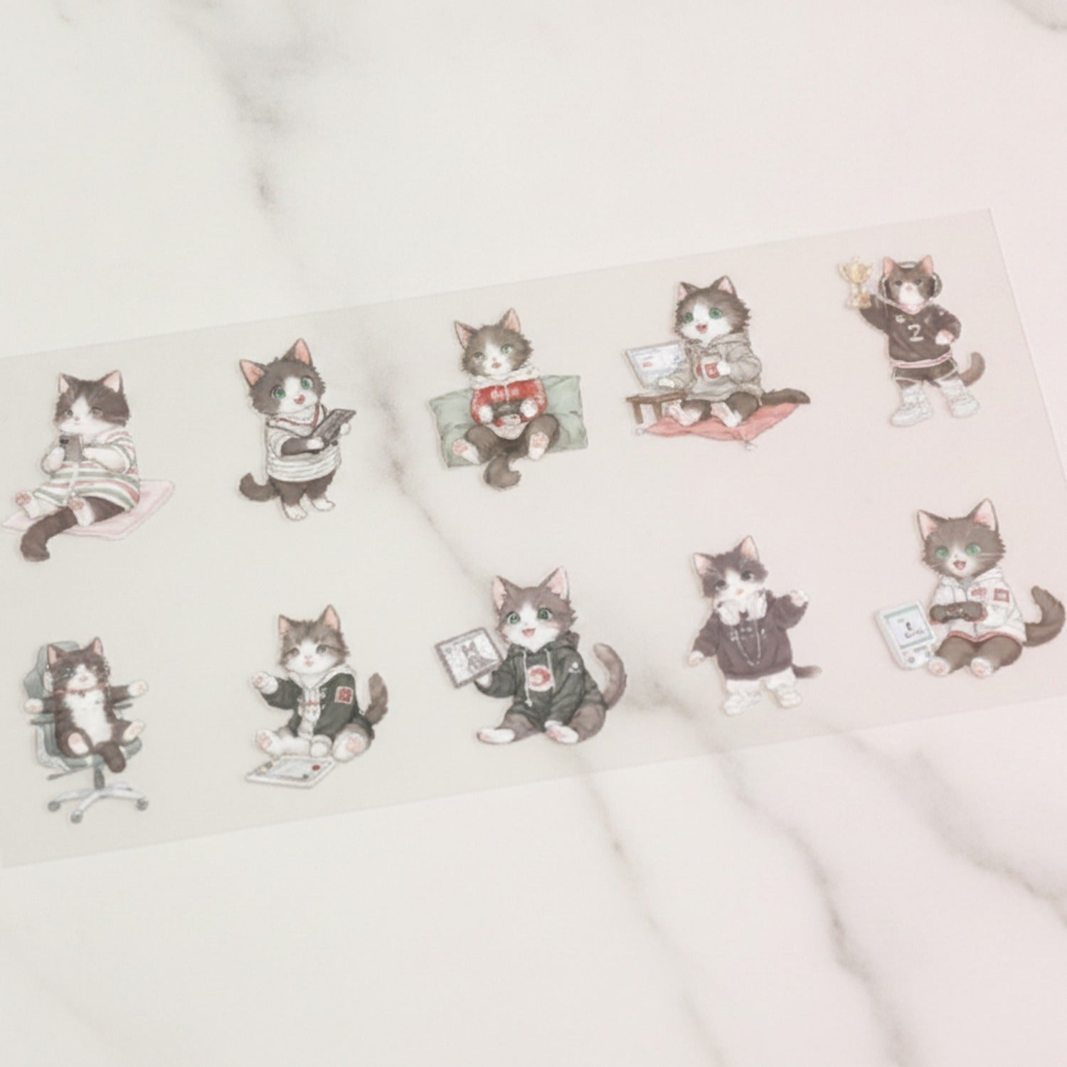 Cute Cat Character Sticker Sheet Set