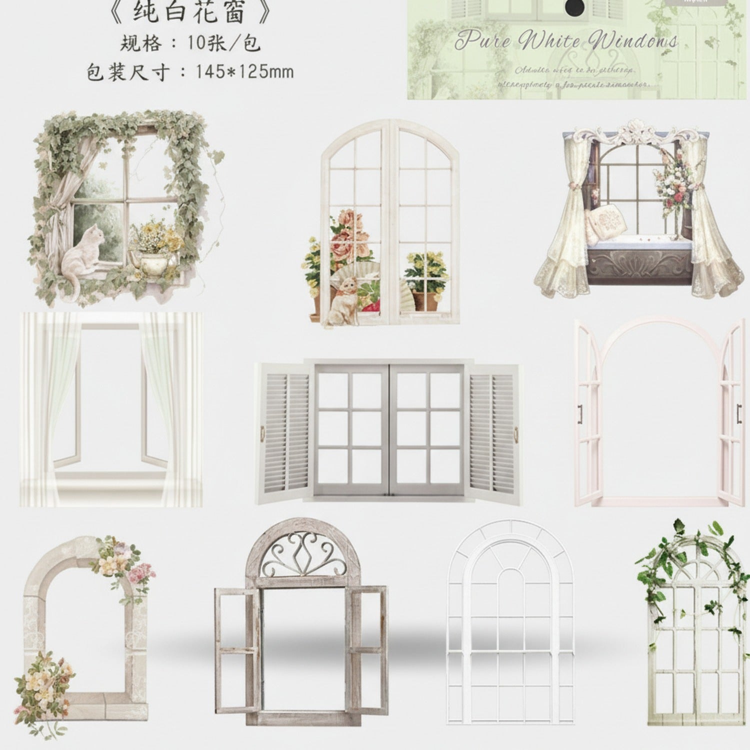 Pure White Window Floral Stationery Stickers Pack