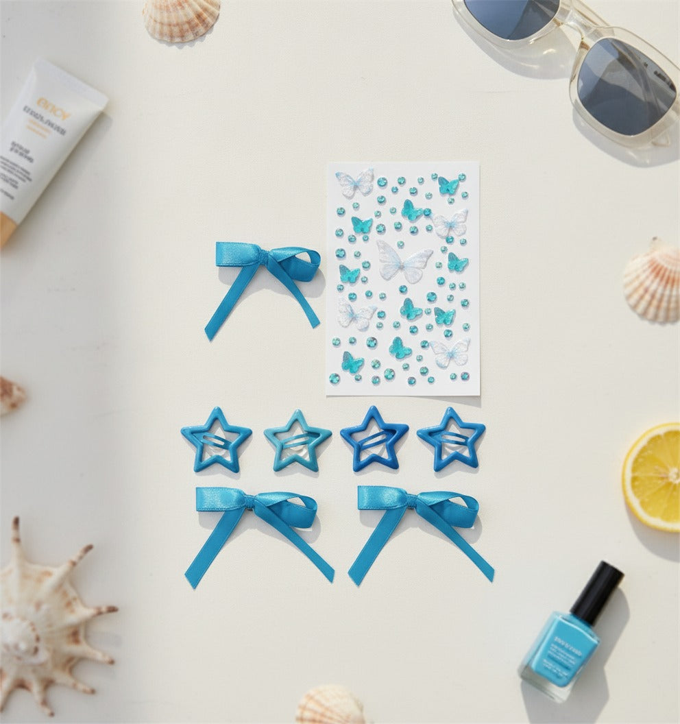 Butterfly & Star Hair Clip Set - Blue – hair accessories (view 2)