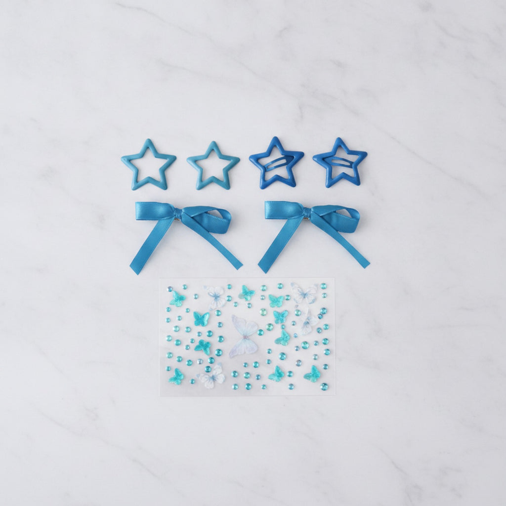 Butterfly & Star Hair Clip Set - Blue