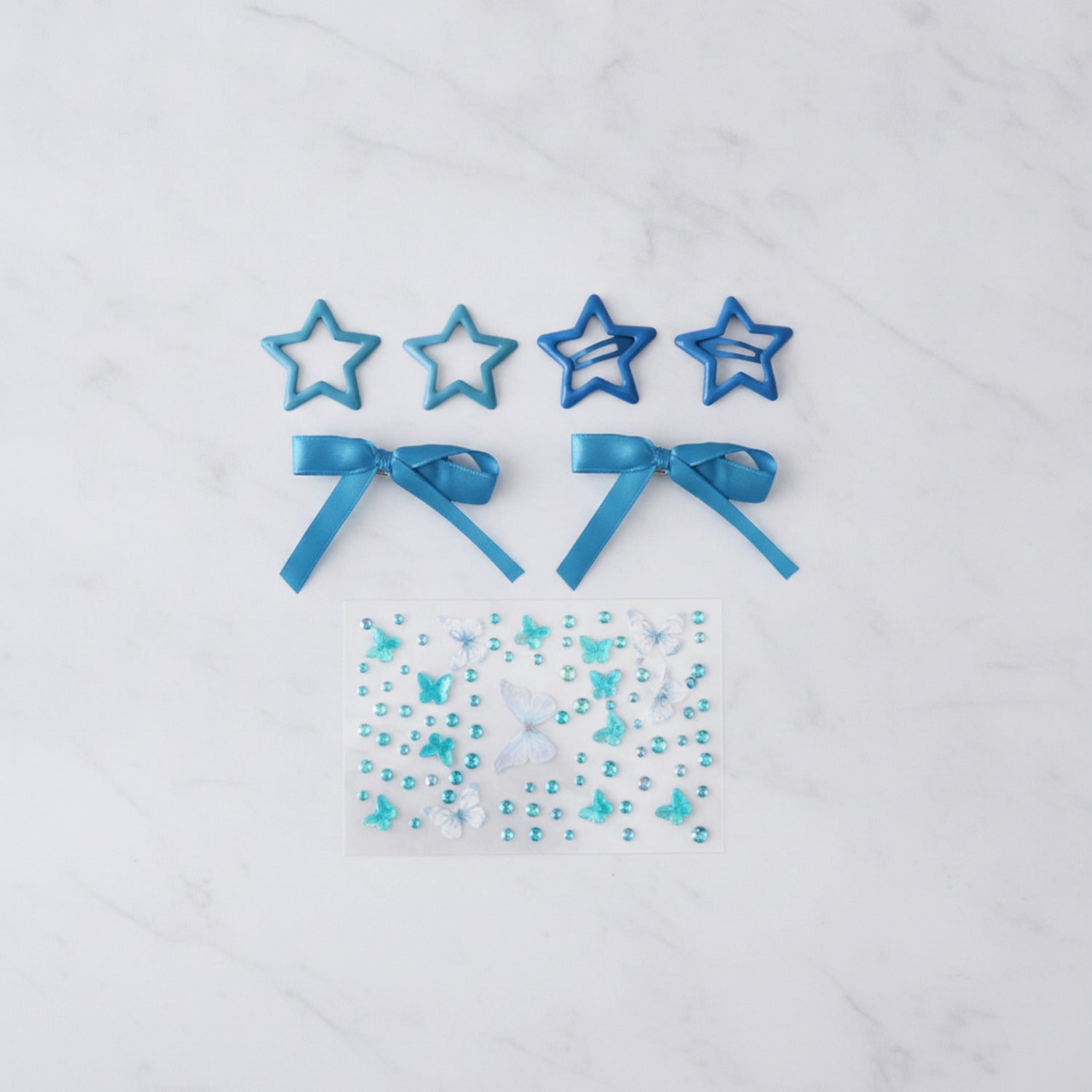 Butterfly & Star Hair Clip Set - Blue