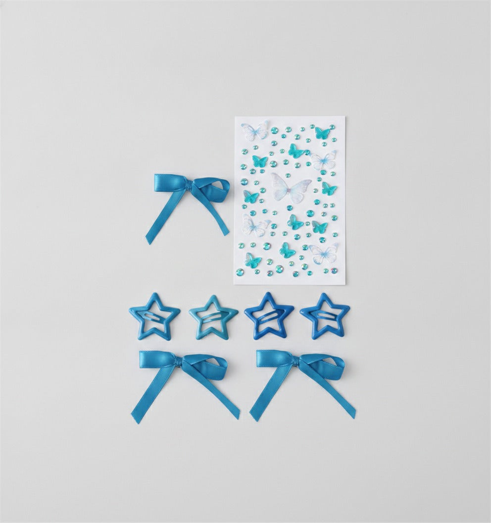Butterfly & Star Hair Clip Set - Blue – hair accessories (view 1)