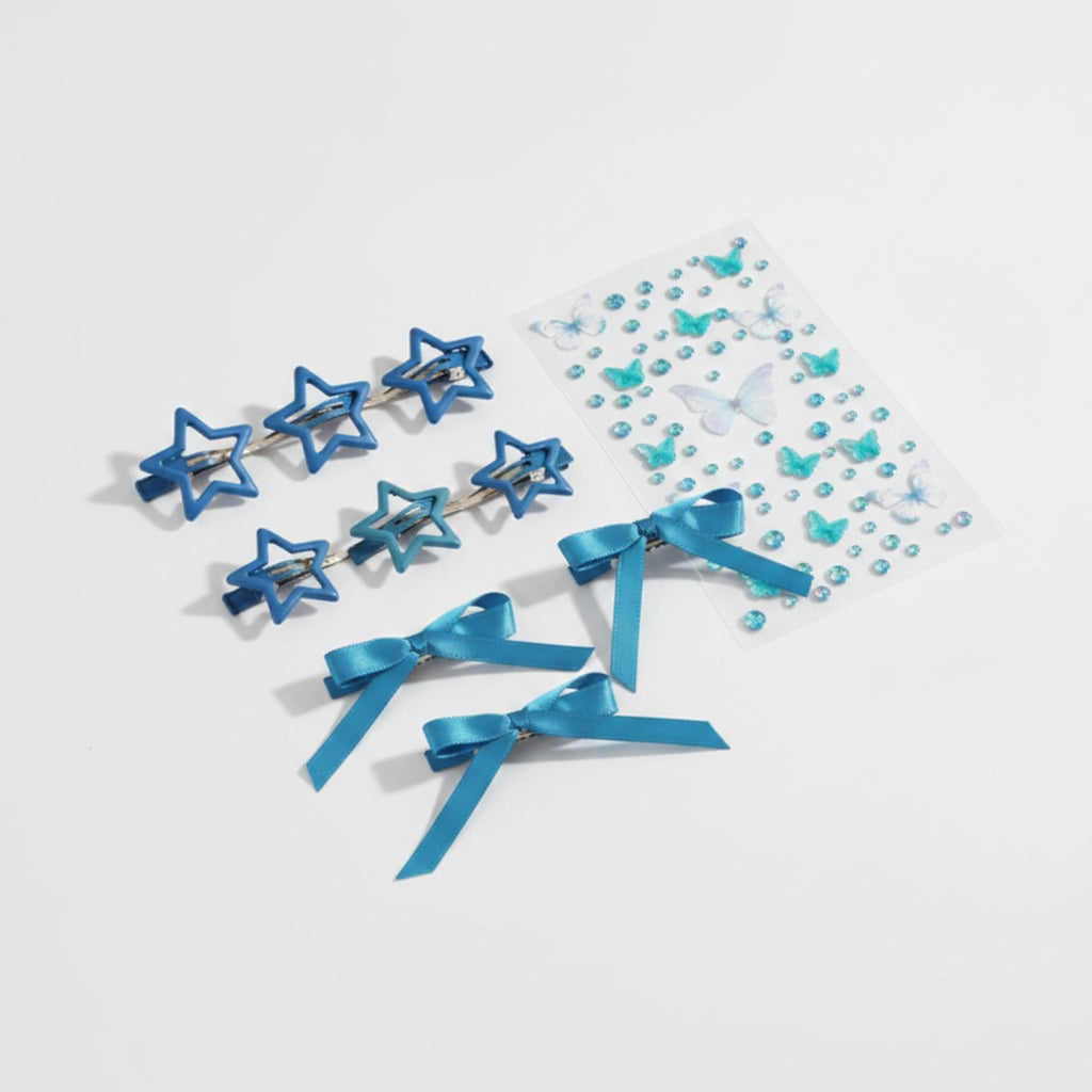 Butterfly & Star Hair Clip Set - Blue