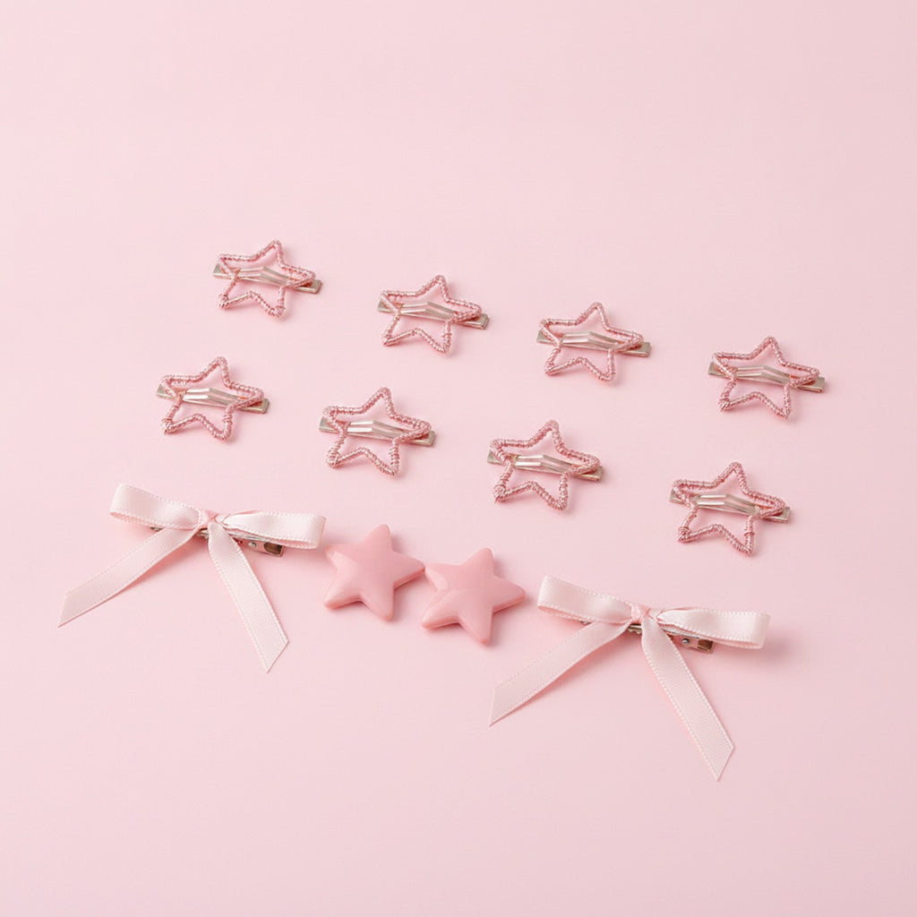 Butterfly & Star Hair Clip Set - Pink
