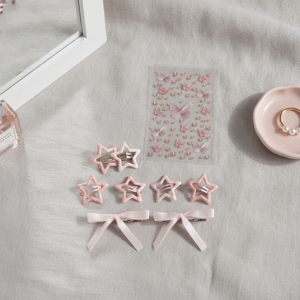 Butterfly & Star Hair Clip Set - Pink – hair accessories (view 3)
