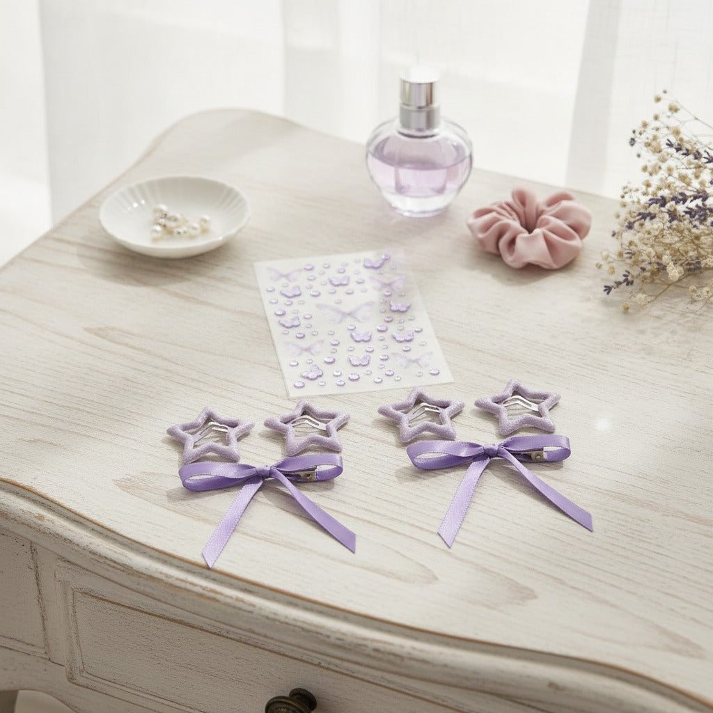 Butterfly & Star Hair Clip Set - Purple – hair accessories (view 2)