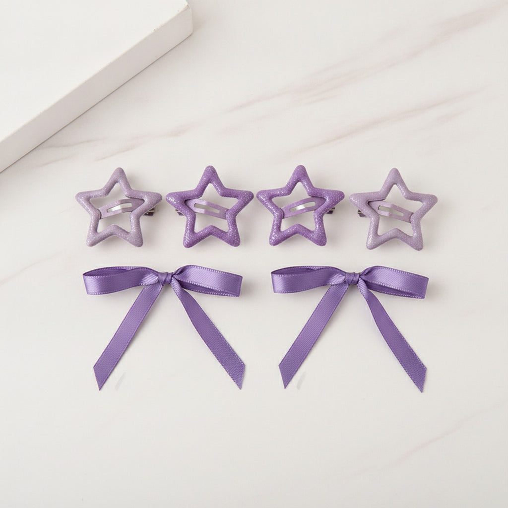 Butterfly & Star Hair Clip Set - Purple