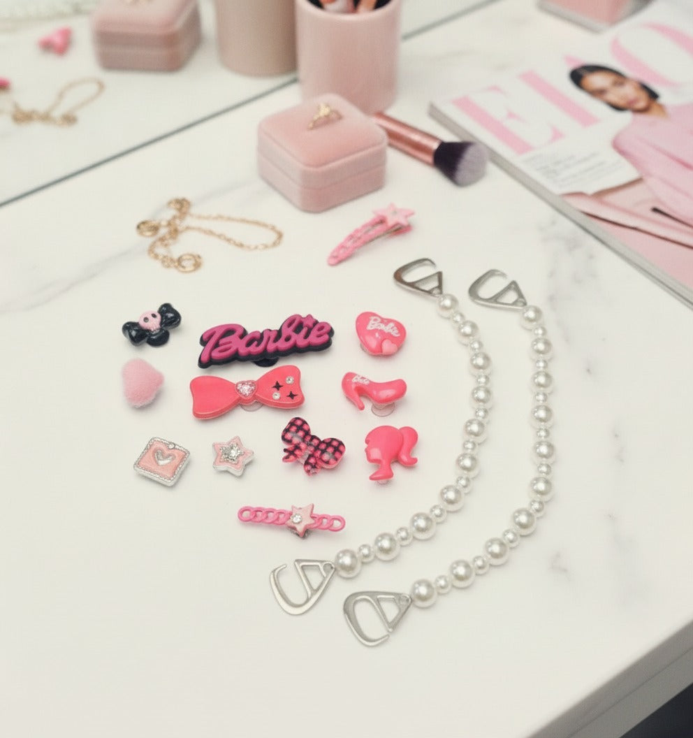 Barbiecore Shoe Charms & Pearl Chains Set – apparel accessories (view 2)