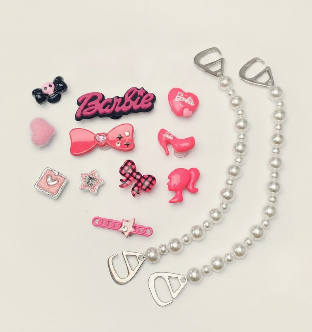 Barbiecore Shoe Charms & Pearl Chains Set – apparel accessories (view 1)