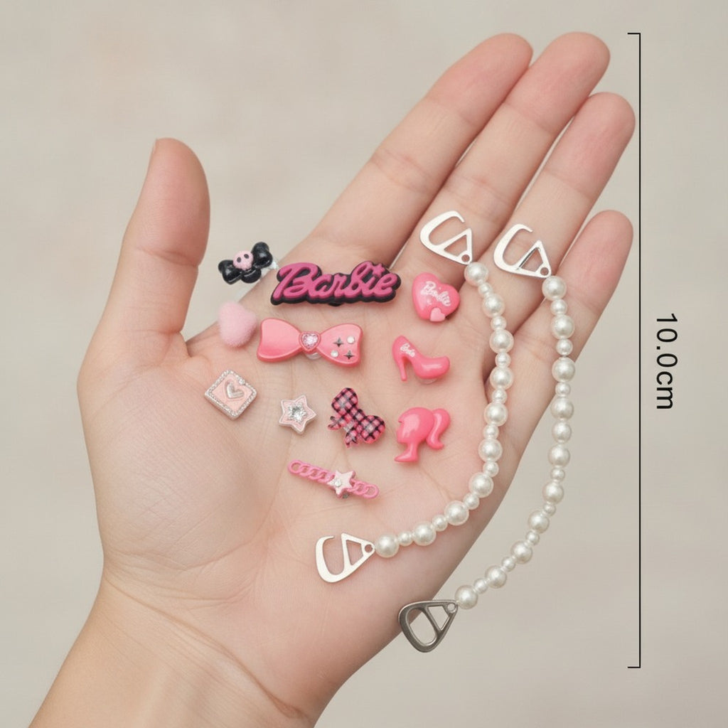 Barbiecore Shoe Charms & Pearl Chains Set – apparel accessories (view 3)