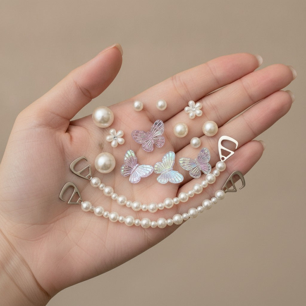 Iridescent Butterfly Pearl Flower Shoe Charms – apparel accessories (view 3)