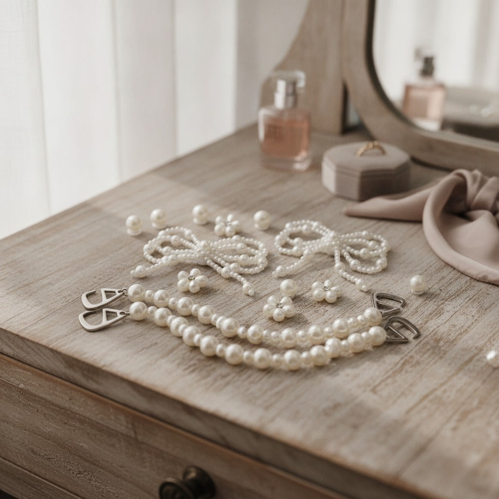 Elegant Pearl Bow Flower and Chain Set – apparel accessories (view 2)