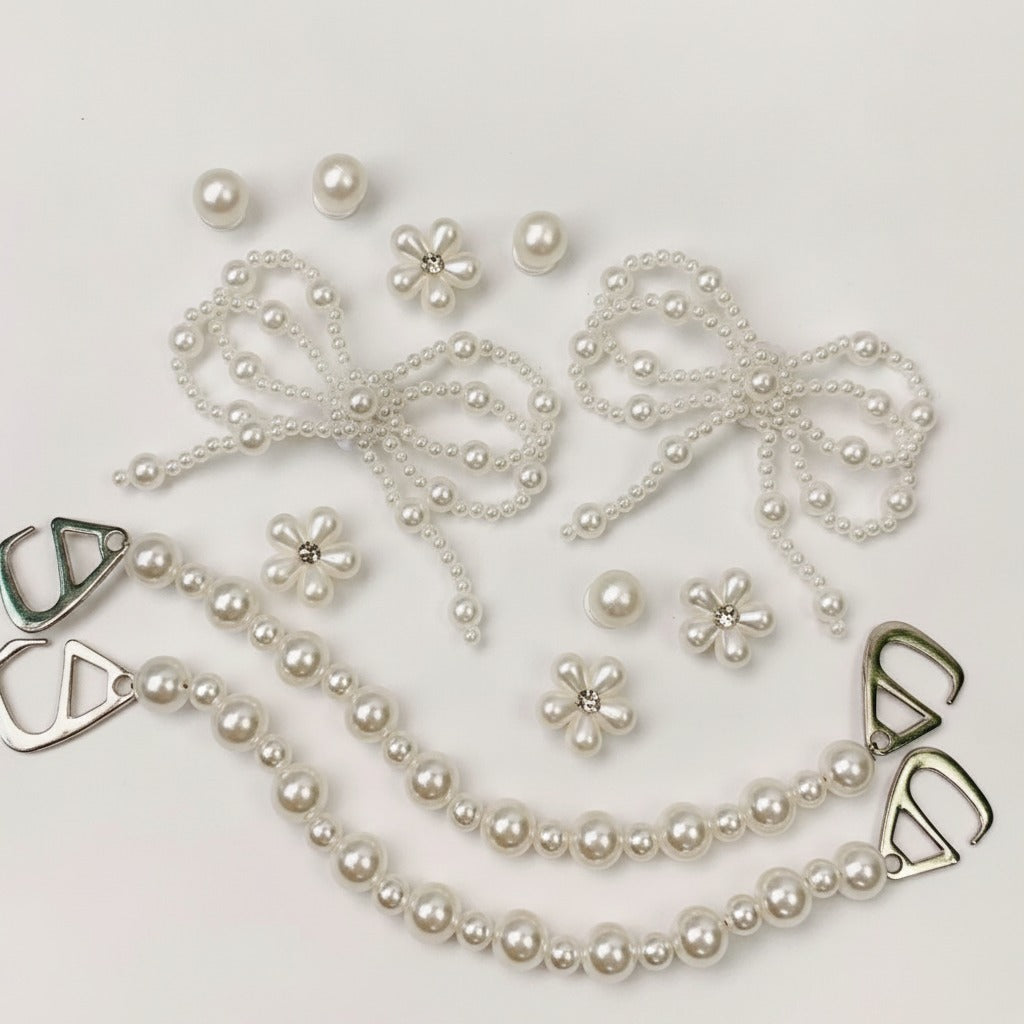 Elegant Pearl Bow Flower and Chain Set – apparel accessories (view 1)