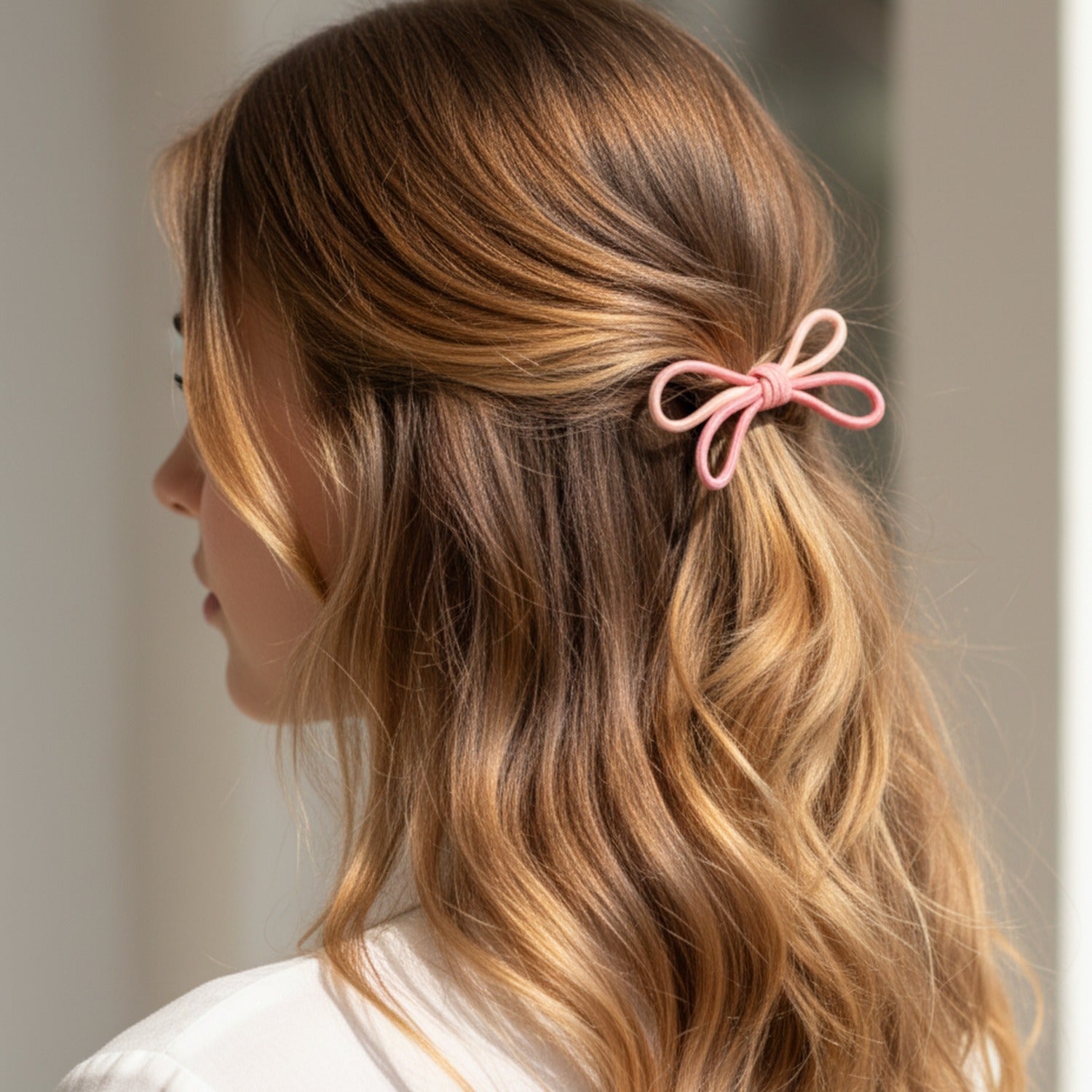 Pink Elastic Hair Bow Clips Set