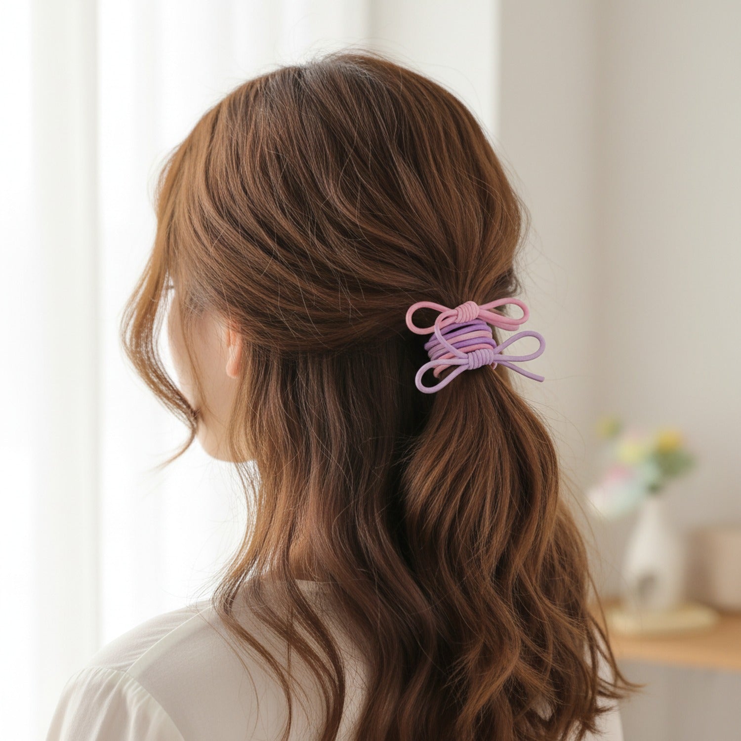 Purple Bow Hair Clips Set With Knot Details