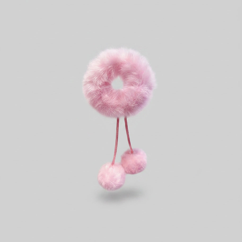 Fuzzy Pom Pom Hair Clip Set Pink