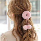 Fuzzy Pom Pom Hair Clip Set Pink