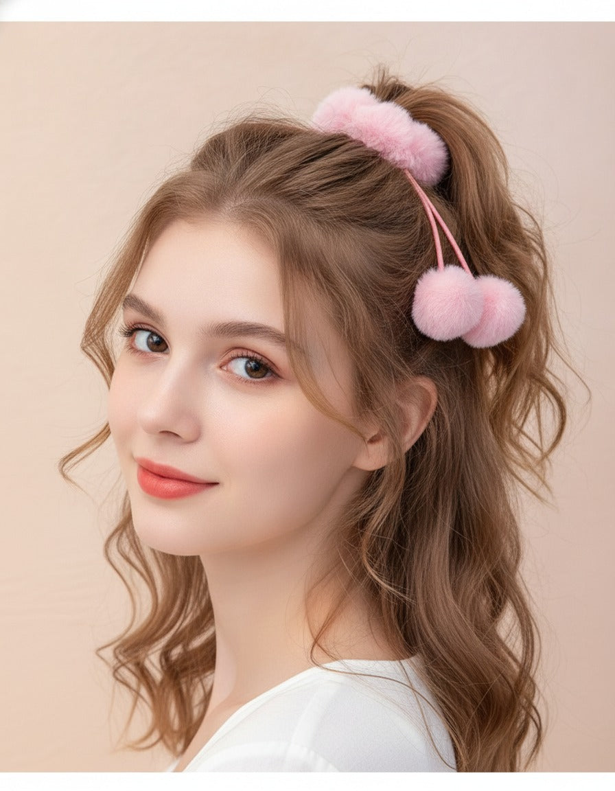 Fuzzy Pom Pom Hair Clip Pink – hair accessories (view 4)