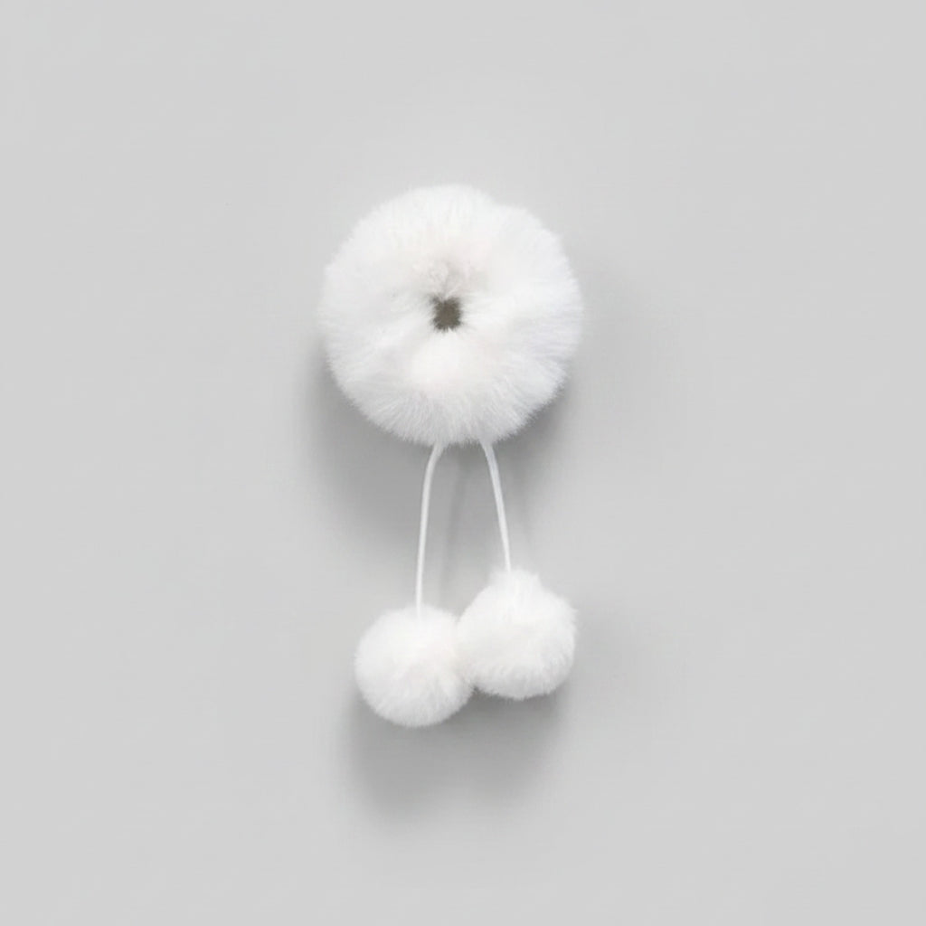 Fluffy Pom Pom Hair Clip Set White