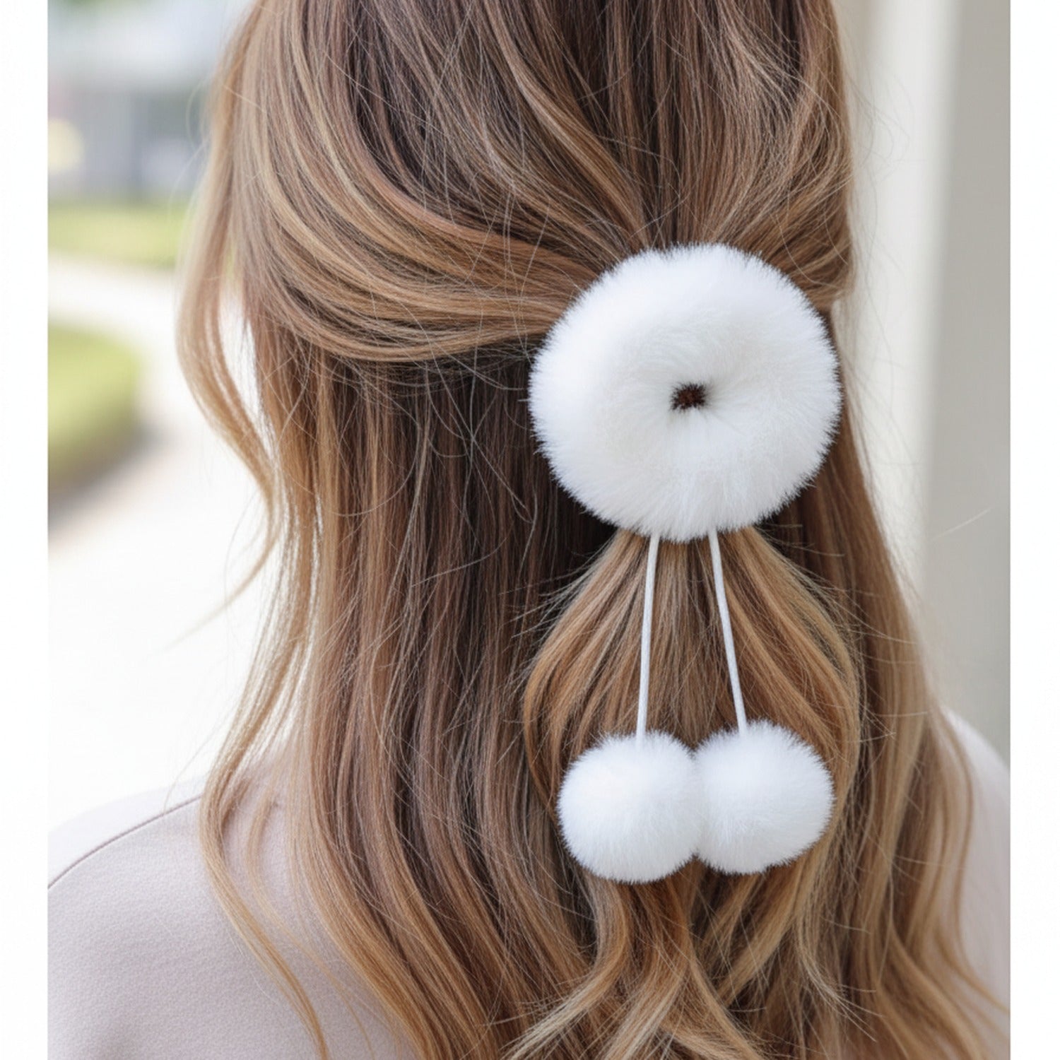 Fluffy Pom Pom Hair Clip Set White