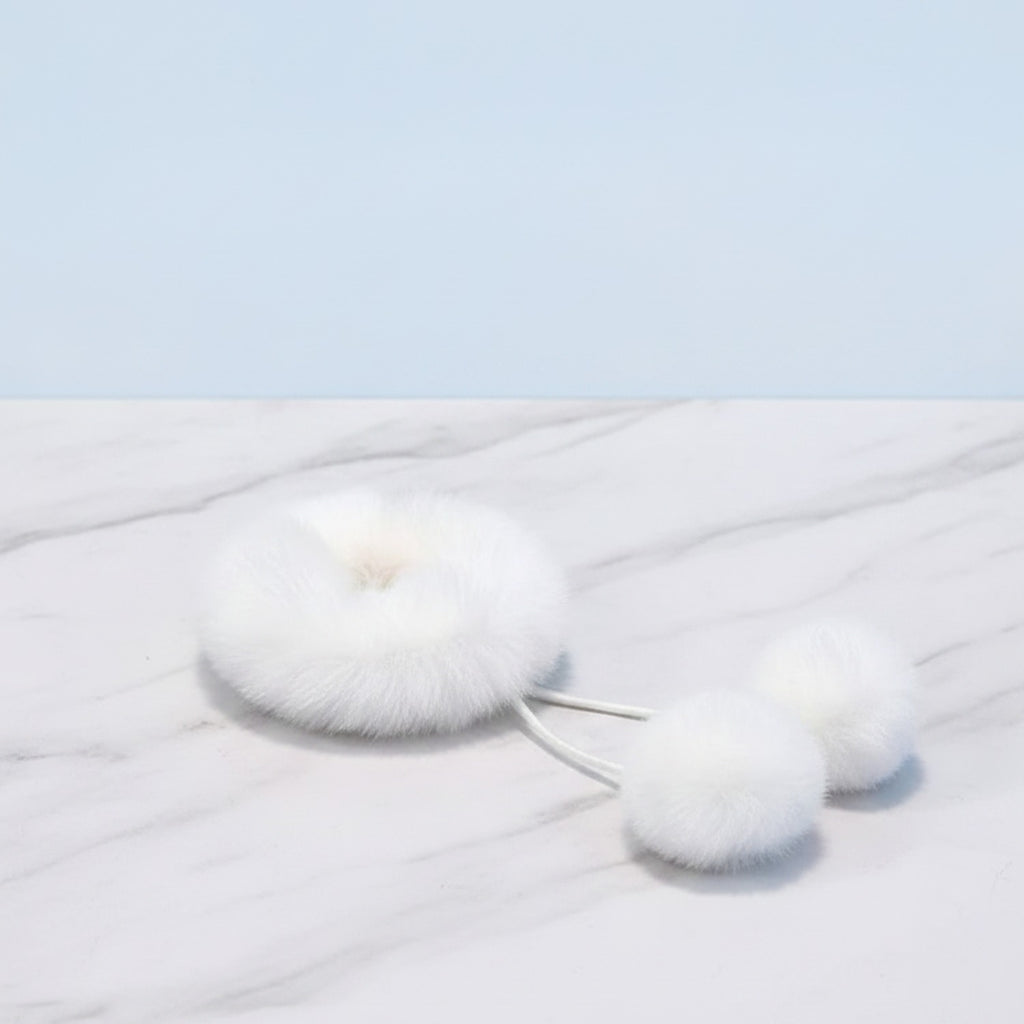Fluffy Pom Pom Hair Clip Set White – hair accessories (view 2)