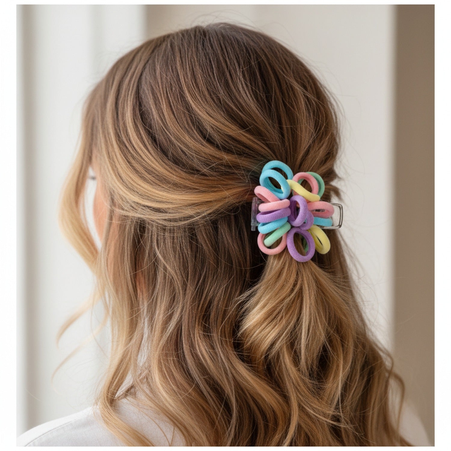Colorful Fabric Hair Rings Set - Pastel