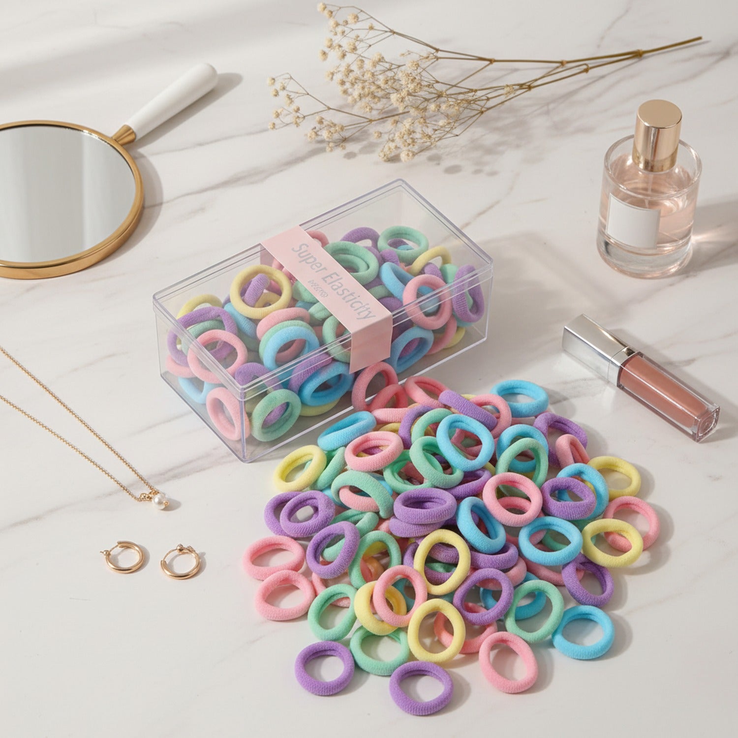 Colorful Fabric Hair Rings Set - Pastel – hair accessories (view 3)