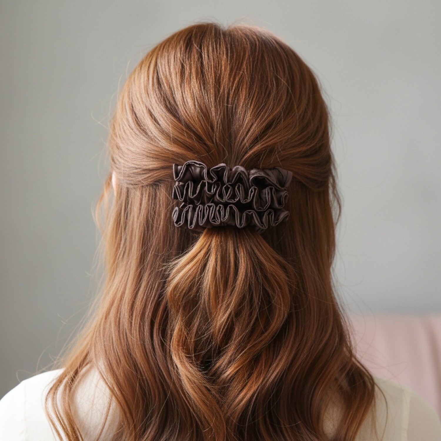 Brown Ribbed Scrunchie Hair Clips Set