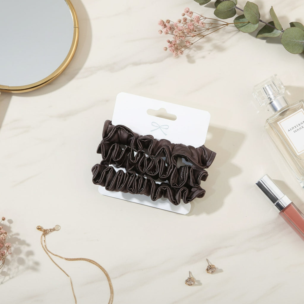 Brown Ribbed Scrunchie Hair Clips Set – hair accessories (view 3)