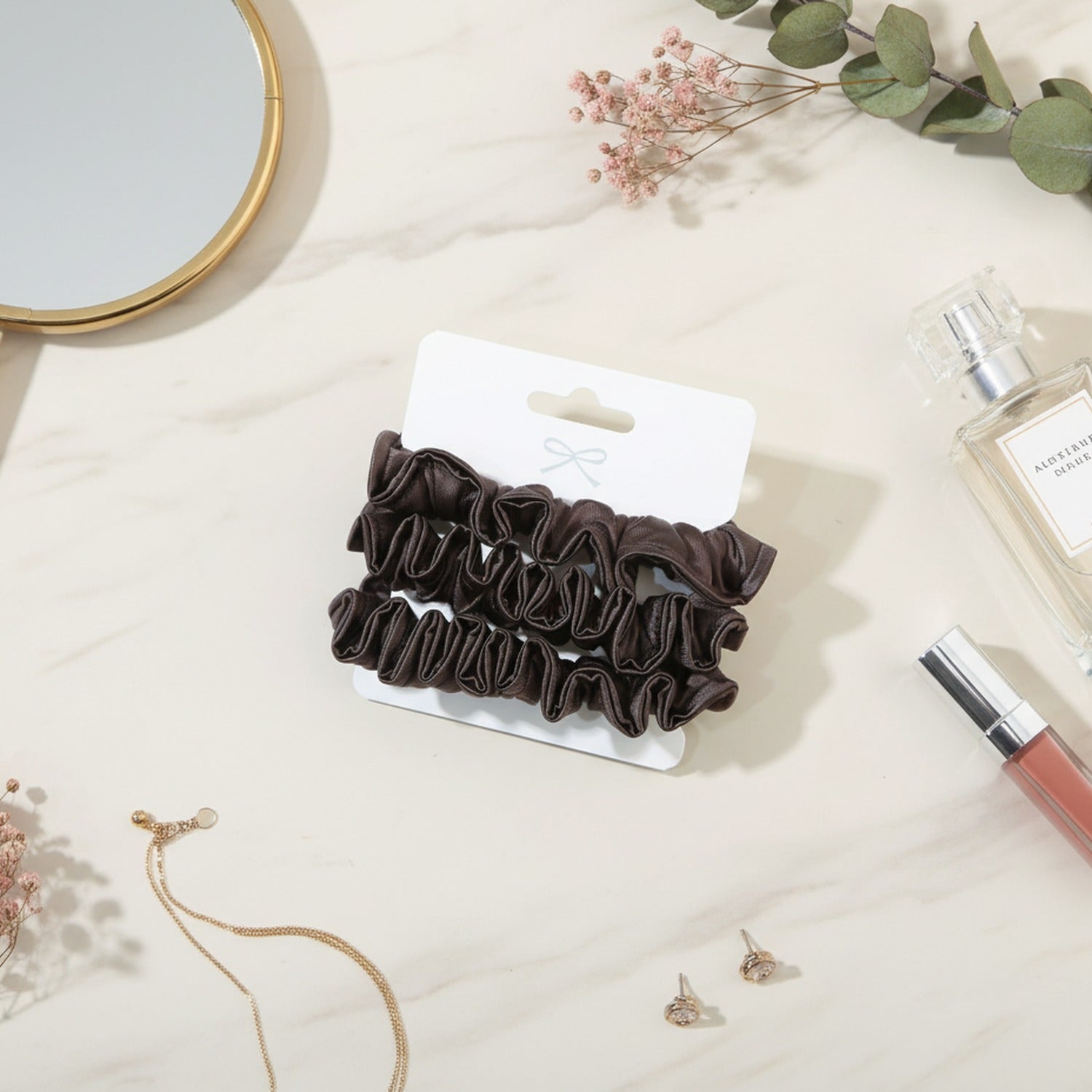 Brown Ribbed Scrunchie Hair Clips Set – hair accessories (view 3)