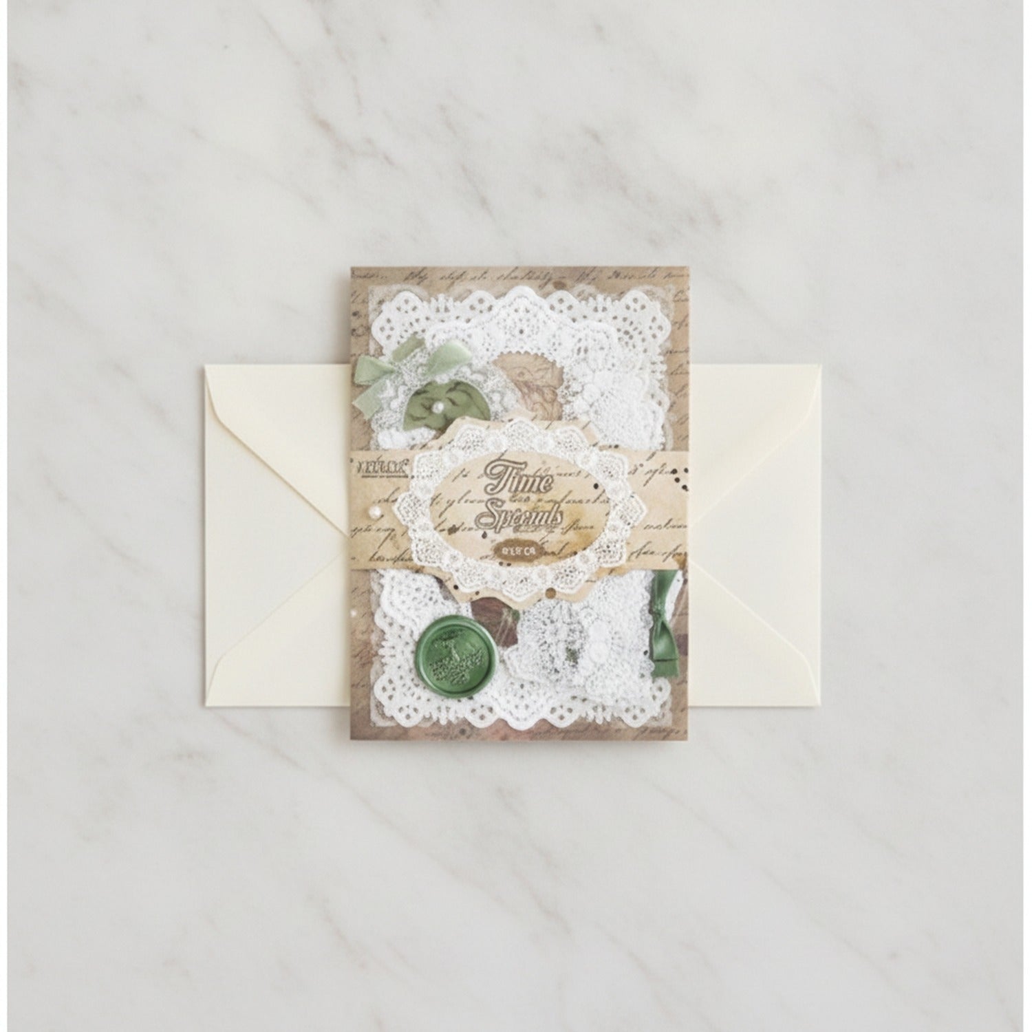 Vintage Ephemera Stationery Set With Lace Frames And Ribbons
