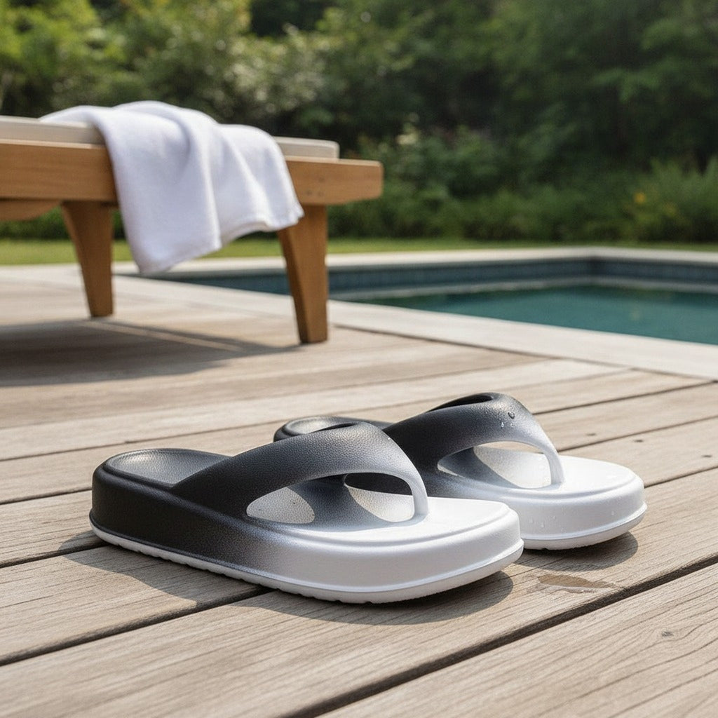 White Ombre Platform Thick Sole Flip-Flops