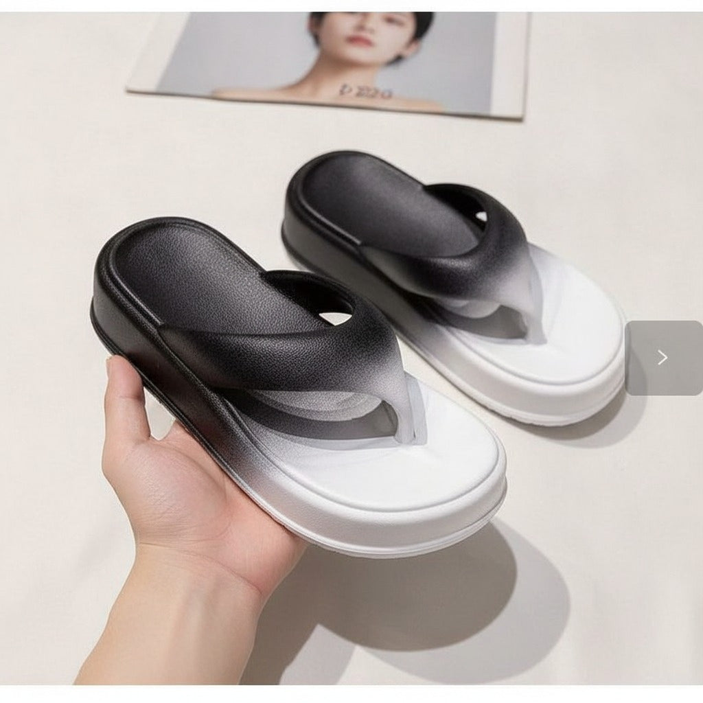 White Ombre Platform Thick Sole Flip-Flops