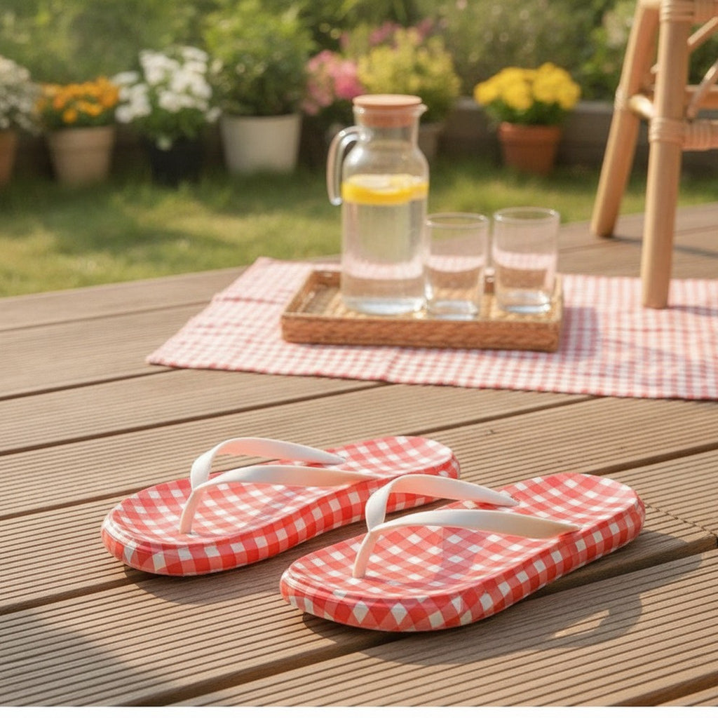 Women's Plaid Gingham Comfort Beach Flip-Flops
