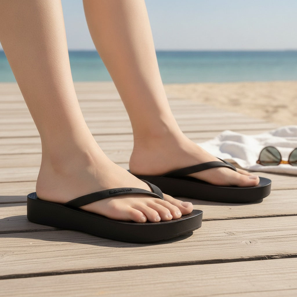 Black Comfortable Platform Thong Sandals for Women