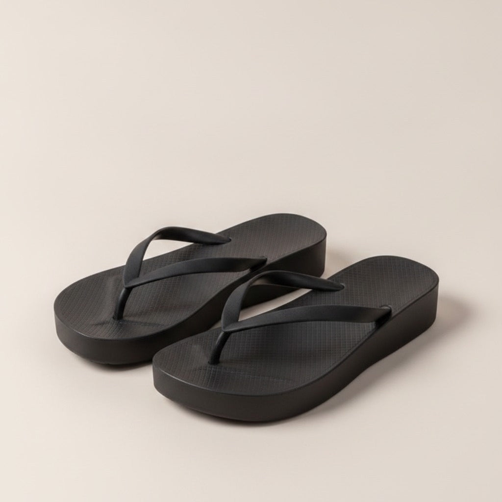Black Comfortable Platform Thong Sandals for Women