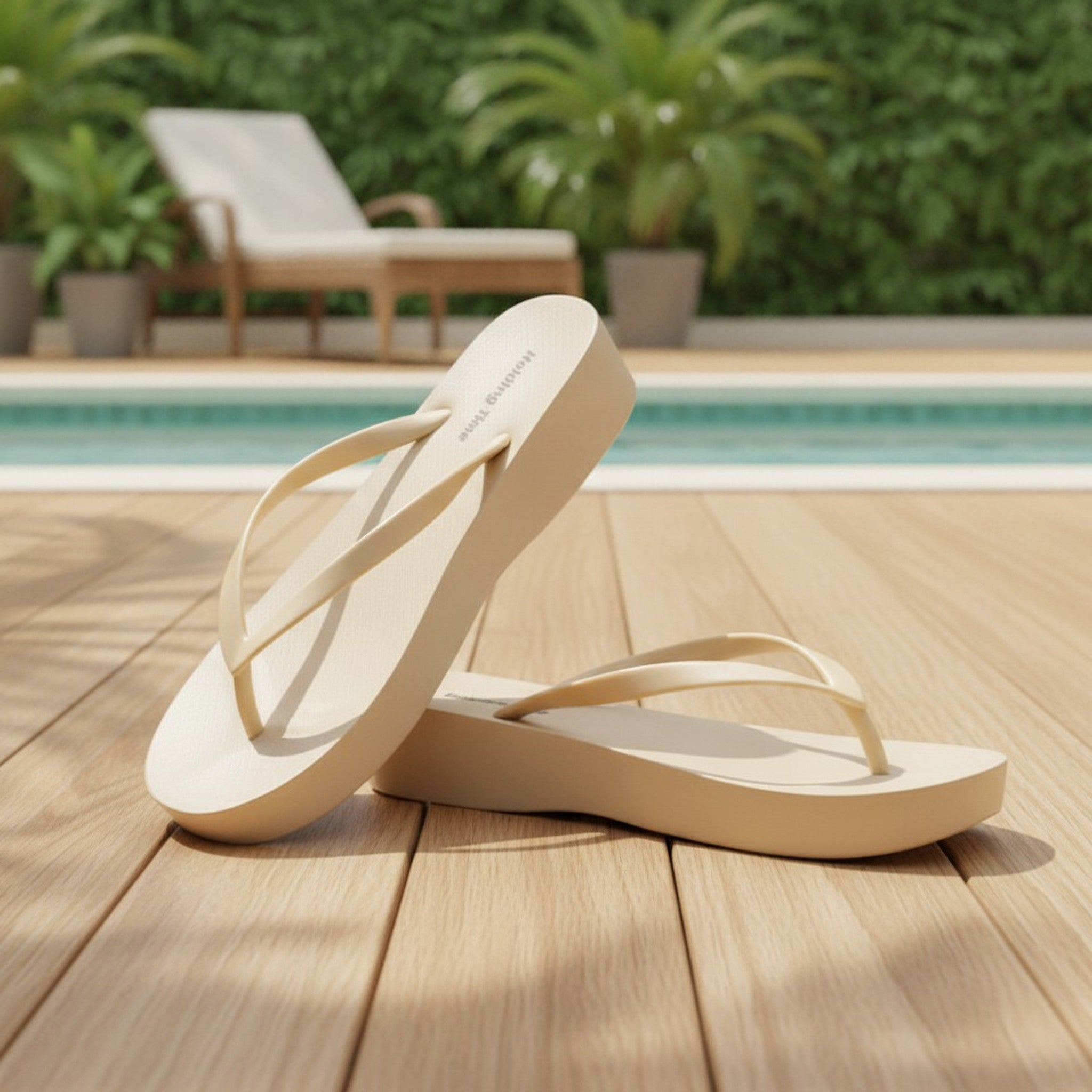 Women's Comfortable Champagne Platform Flip-Flops
