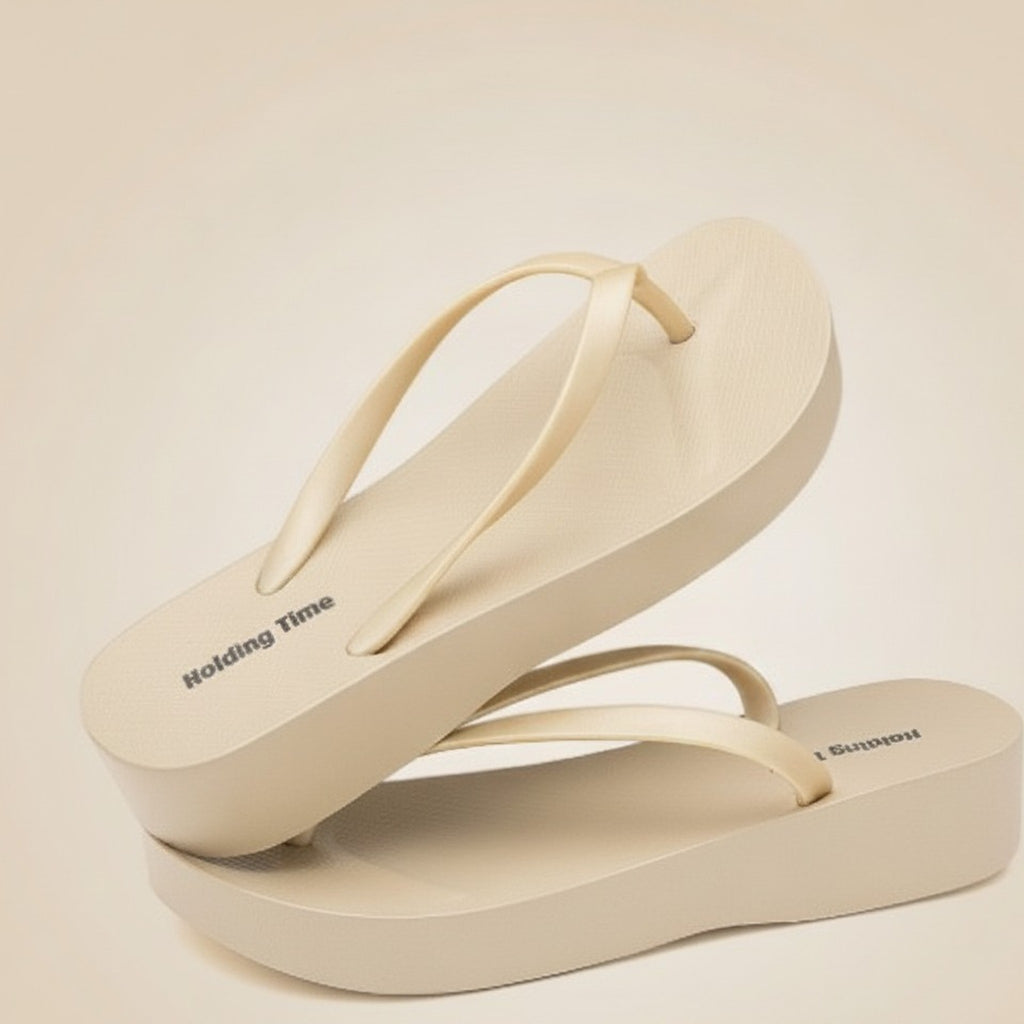 Women's Comfortable Champagne Platform Flip-Flops