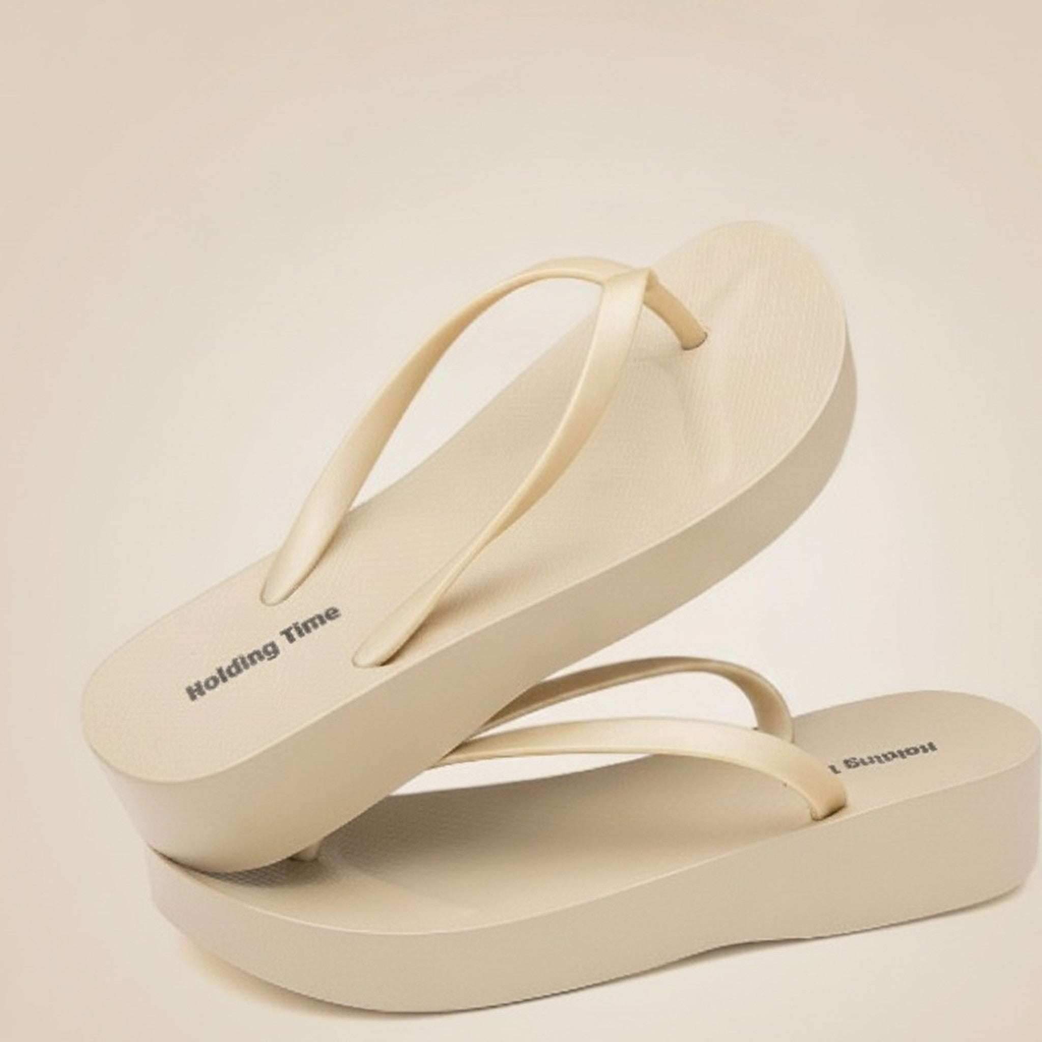 Women's Comfortable Champagne Platform Flip-Flops